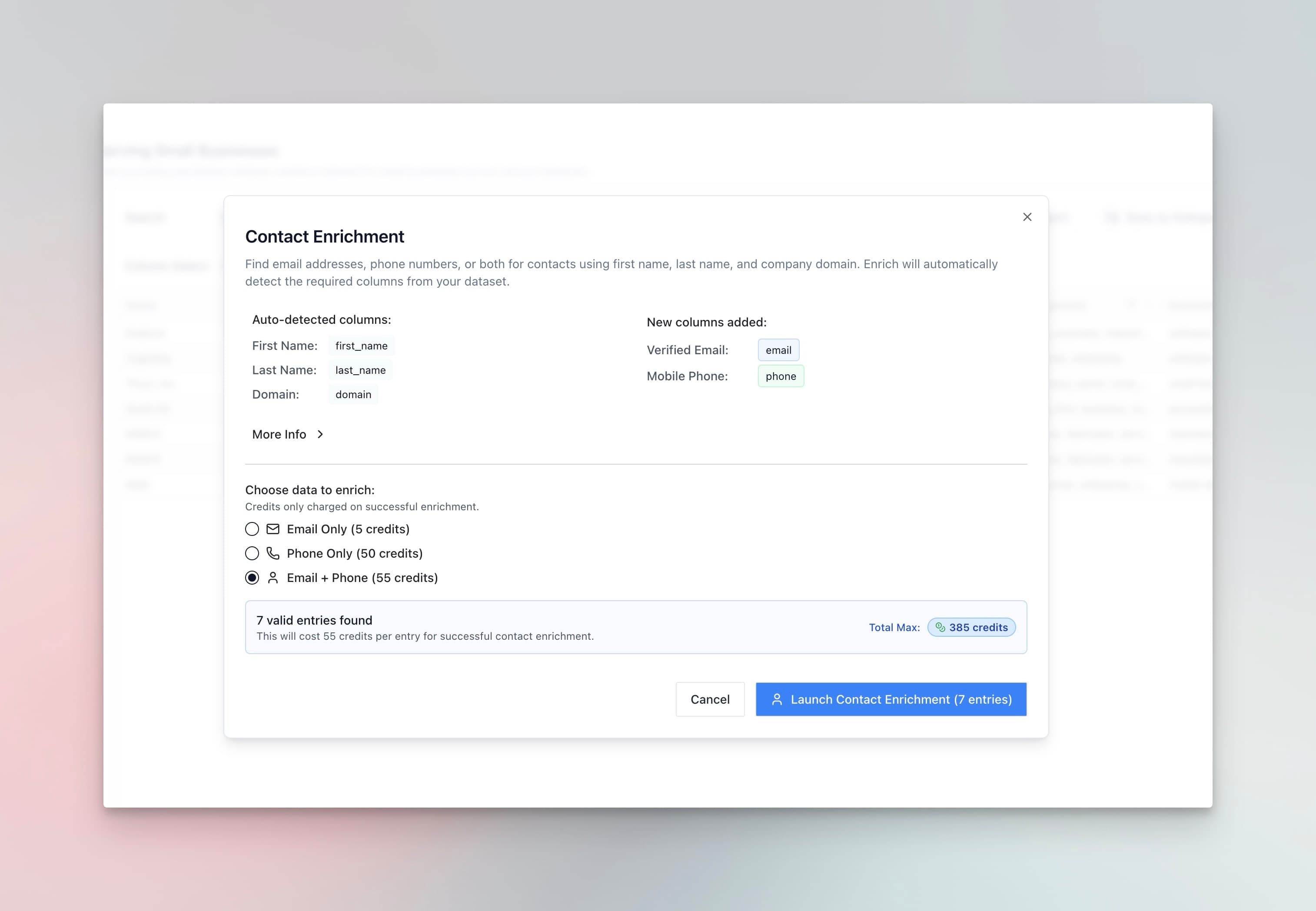 Contact Enrichment Interface