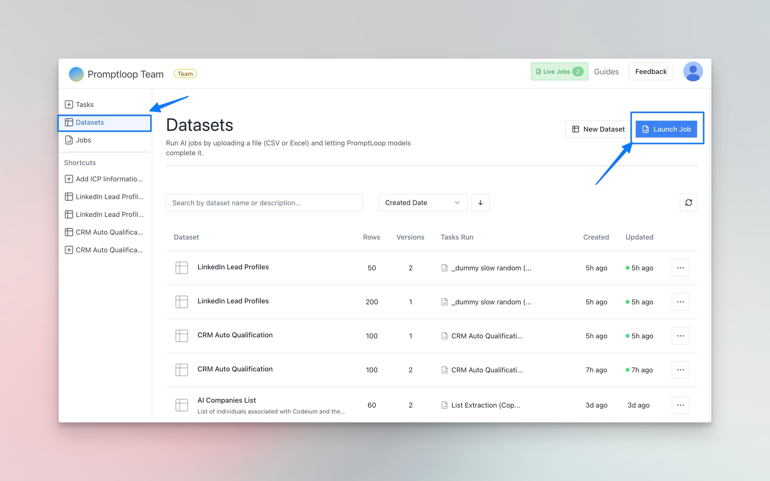 Launch task on dataset