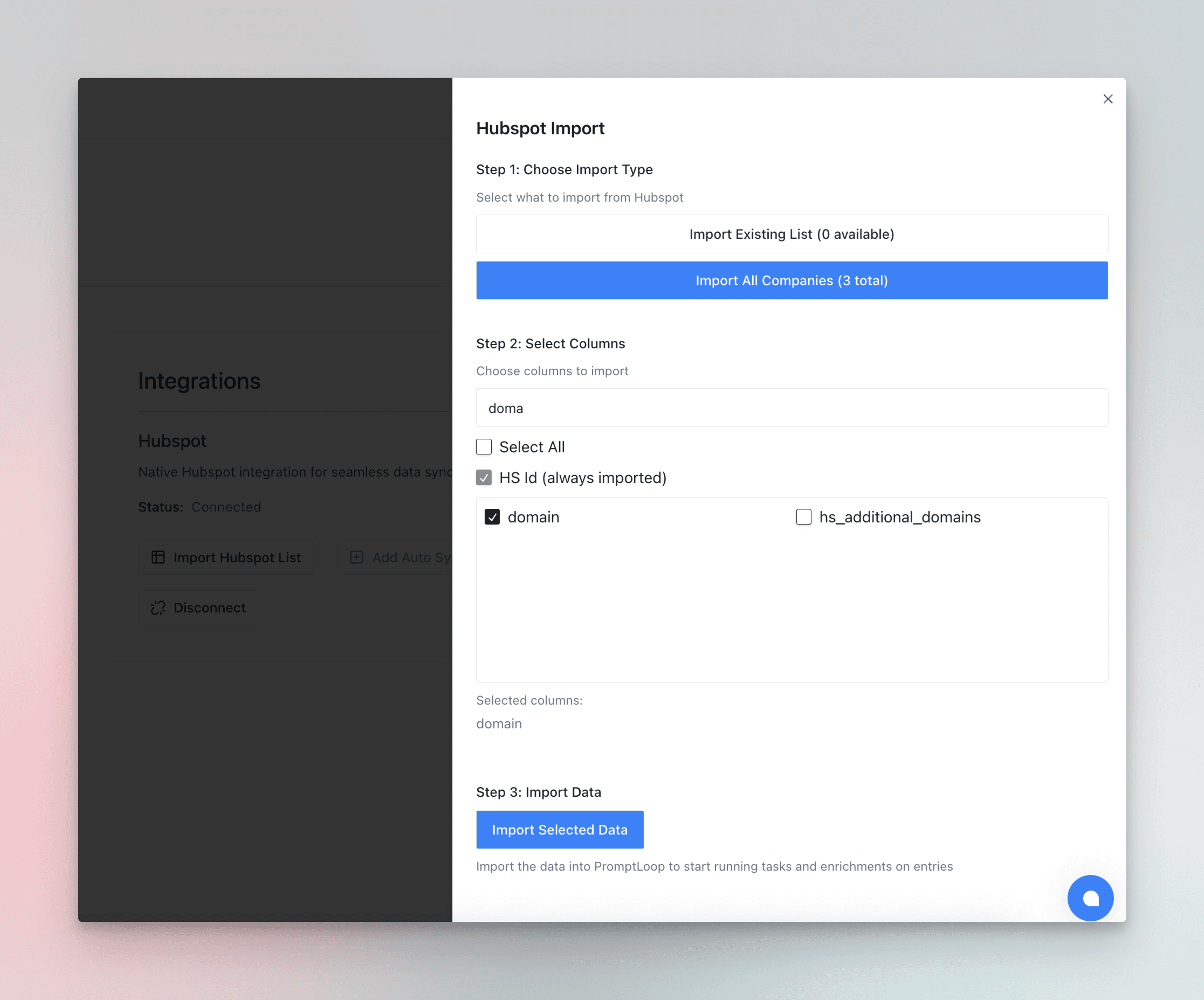 HubSpot Import Interface